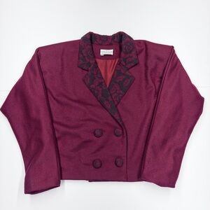 Vintage Young Team Cropped Double Breasted Blazer Burgundy Medium
